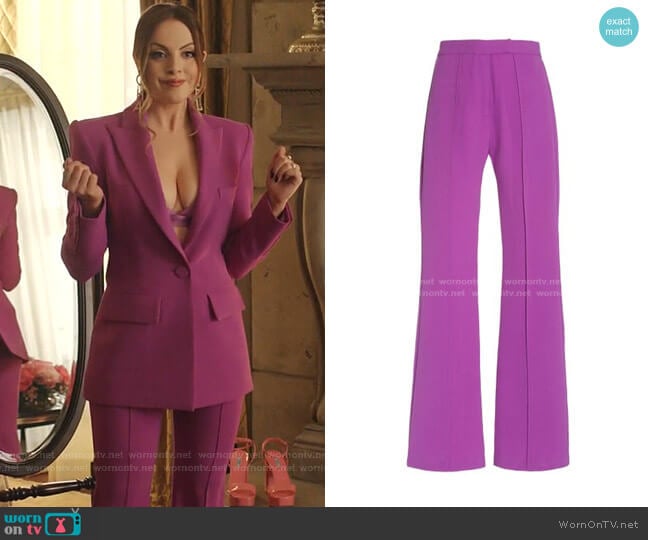 Alex Perry Rene Stretch Crepe Flared Trousers worn by Fallon Carrington (Elizabeth Gillies) on Dynasty
