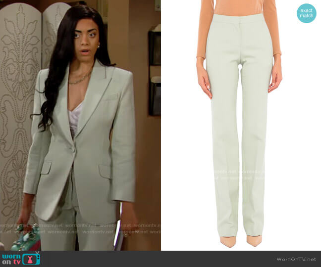 Alexander McQueen Pants in Light Green worn by Zoe (Kiara Barnes) on The Bold and the Beautiful