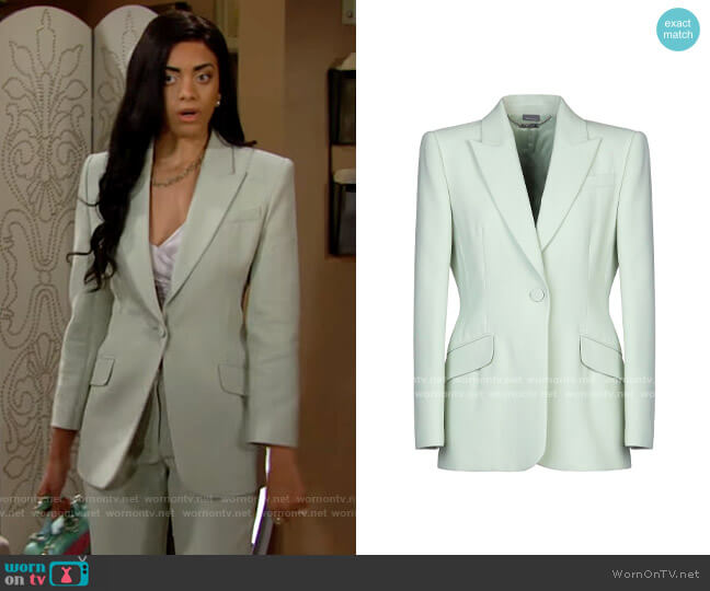 Alexander McQueen Sartorial Jacket in Light Green worn by Zoe (Kiara Barnes) on The Bold and the Beautiful