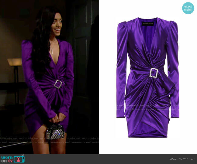 Alexandre Vauthier V-neck crystal buckle silk blend mini dress worn by Zoe (Kiara Barnes) on The Bold and the Beautiful