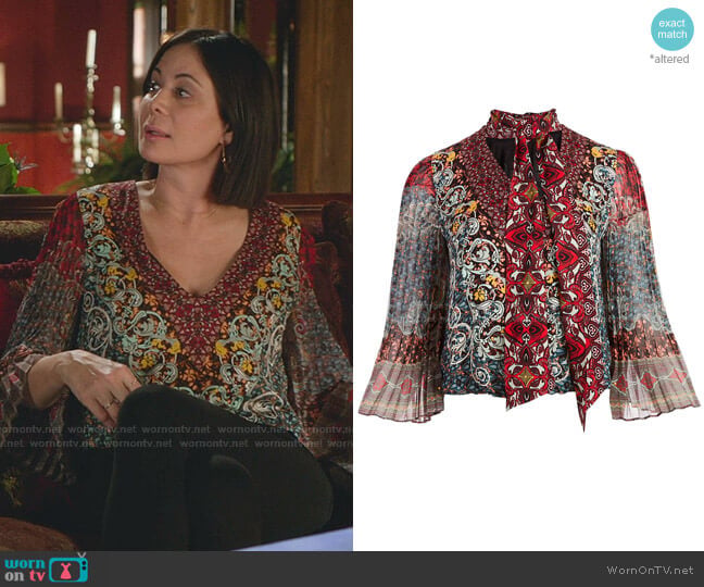 Alice + Olivia Elaina Tie Neck Blouse worn by Cassandra Nightingale (Catherine Bell) on Good Witch