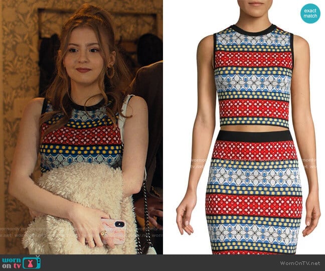 Alice + Olivia Coryn Printed Tank Top worn by Lake Meriwether (Bebe Wood) on Love Victor