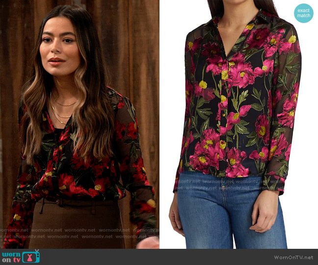 Alice + Olivia Eloise Burnout Floral Shirt worn by Carly Shay (Miranda Cosgrove) on iCarly