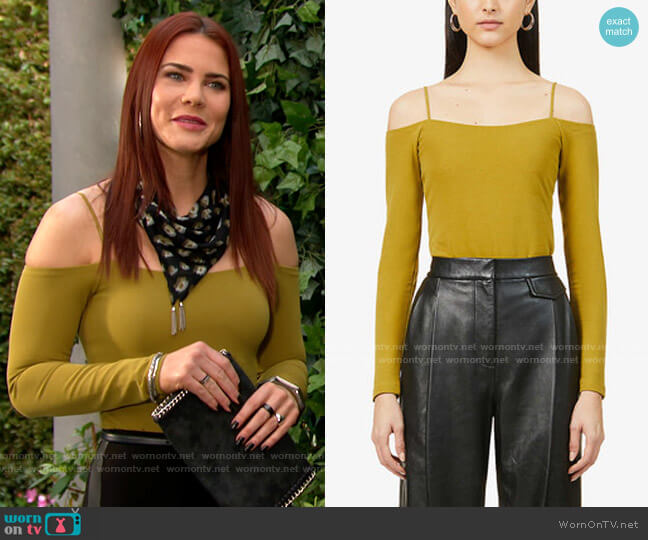 All Saints Audery Bodysuit in Mustard worn by Sally Spectra (Courtney Hope) on The Young and the Restless