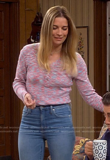 Allison’s pink and blue space dye henley top on Kevin Can F**k Himself
