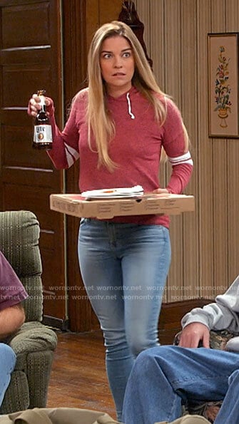 Allison’s red hoodie with striped sleeves on Kevin Can F**k Himself