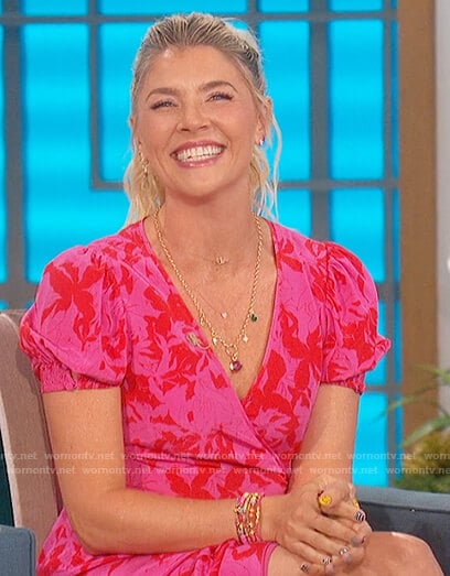 Amanda’s pink floral wrap dress on The Talk