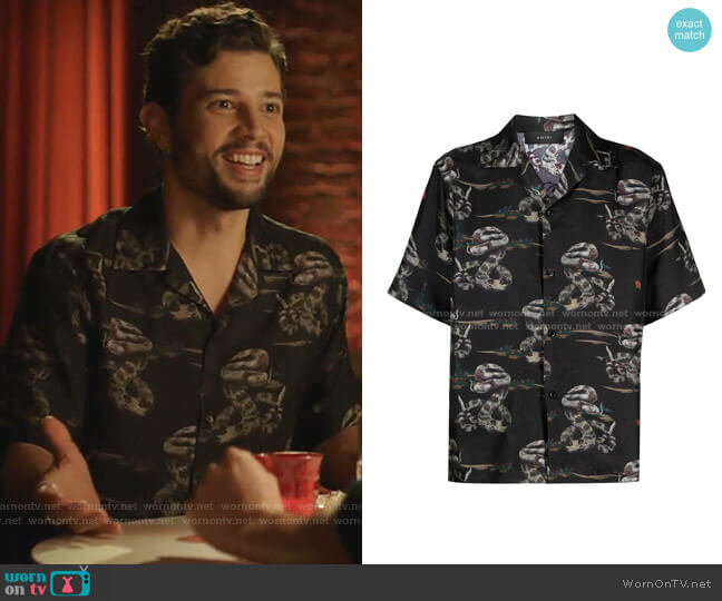 Saint Laurent Rattlesnake Short-Sleeve Silk Shirt worn by Sam Flores (Rafael de la Fuente) on Dynasty