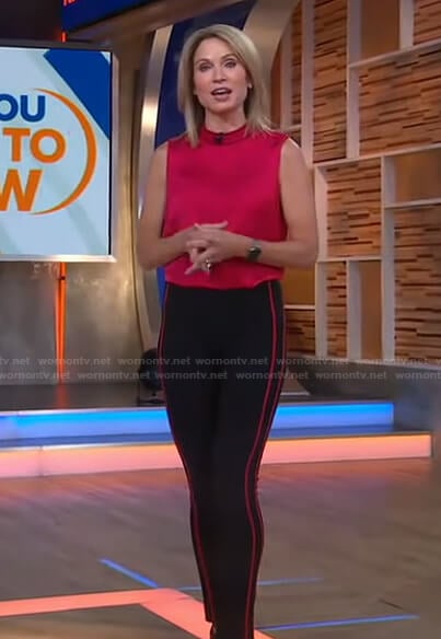 Amy’s red sleeveless top and side stripe pants on Good Morning America