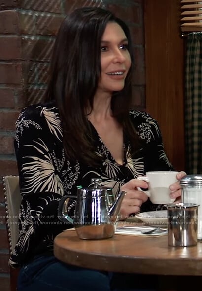 Anna’s black and white floral blouse on General Hospital