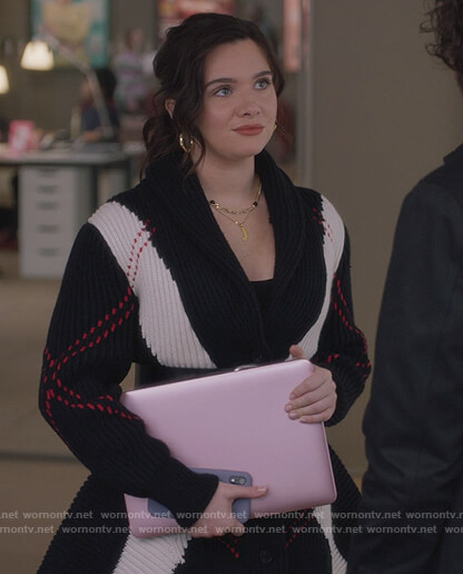 Jane’s black contrast knit cardigan on The Bold Type