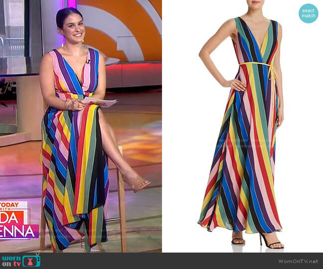 Aqua Rainbow Striped Maxi Wrap Dress worn by Donna Farizan on Today