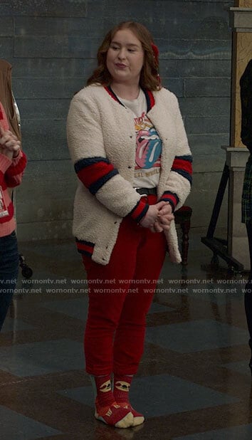 Ashlyn’s Rolling Stones tee and sloth socks on High School Musical The Musical The Series