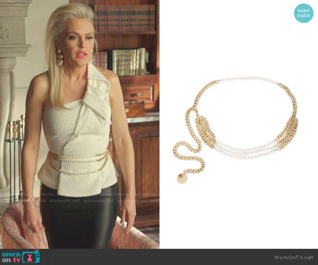 B-Low The Belt Pearl-Embellished Chain Belt worn by Alexis Carrington (Elaine Hendrix) on Dynasty