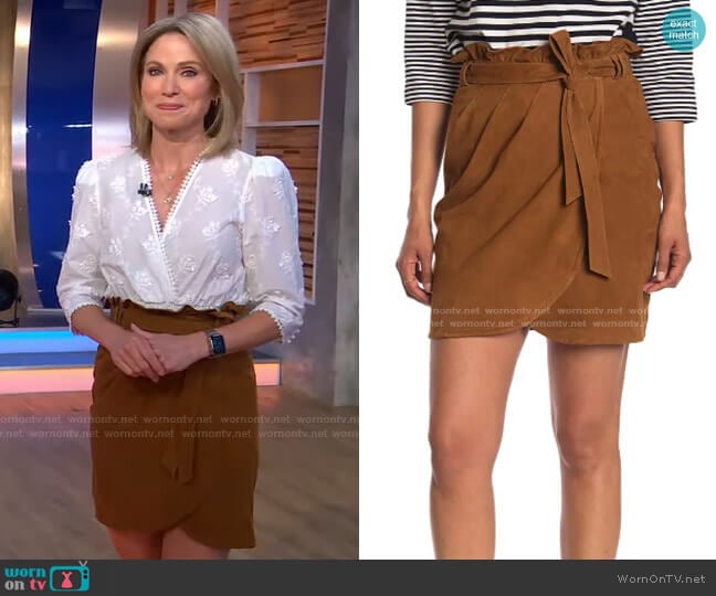 Ba&Sh Sun Suede Cross Front Skirt worn by Amy Robach on Good Morning America
