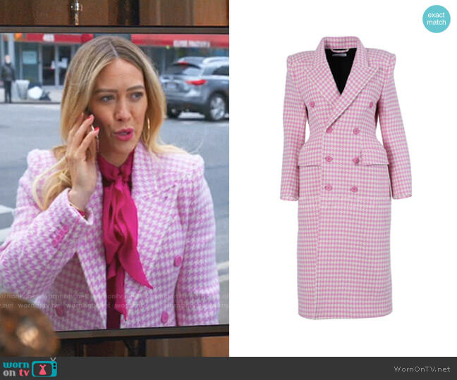 Balenciaga Plaid Double Breasted Coat worn by Kelsey Peters (Hilary Duff) on Younger