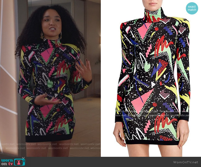 Balmain Highneck 80s Jacquard Mini Dress worn by Kat Edison (Aisha Dee) on The Bold Type