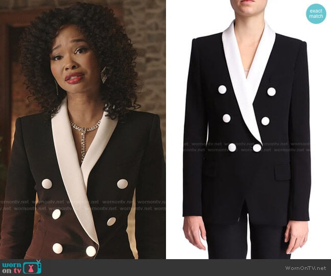 Balmain Shawl-Collar Double-Breasted Jacket worn by Monica Colby (Wakeema Hollis) on Dynasty