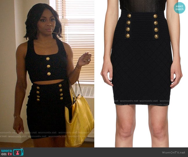 Balmain Knit Button Skirt worn by Renee Ross (Bresha Webb) on Run the World