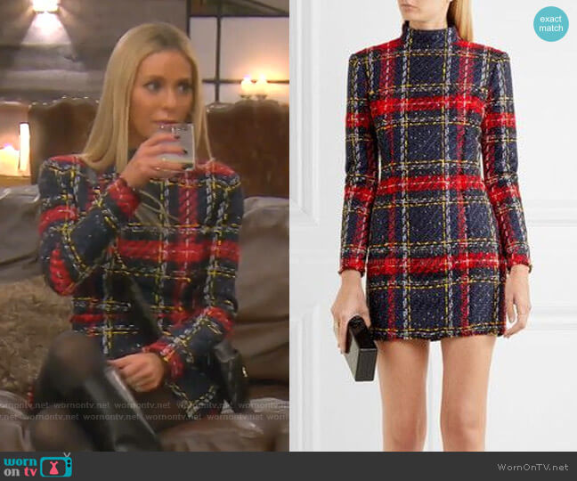 Balmain Tartan Tweed Mini Dress worn by Dorit Kemsley on The Real Housewives of Beverly Hills