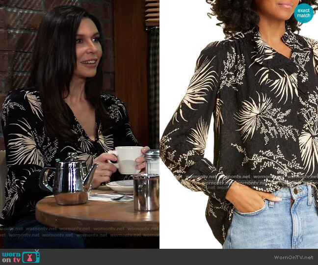 ba&sh Eda Floral Ruffle Detail Top worn by Anna Devane (Finola Hughes) on General Hospital