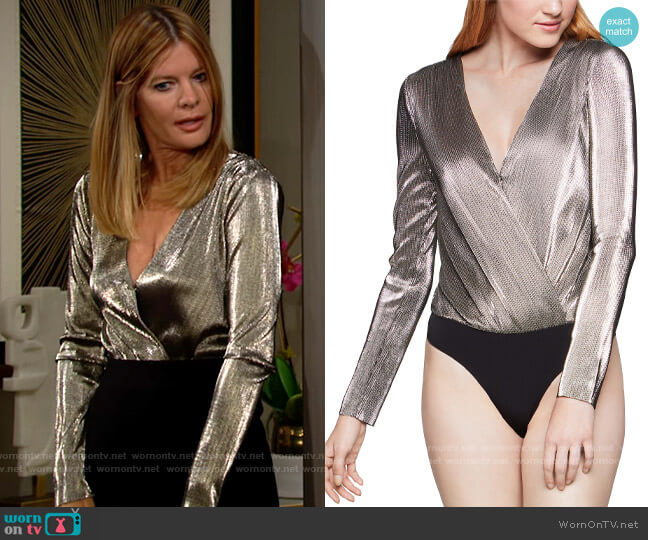 Bcbgeneration Metallic Surplice Bodysuit worn by Phyllis Summers (Michelle Stafford) on The Young and the Restless