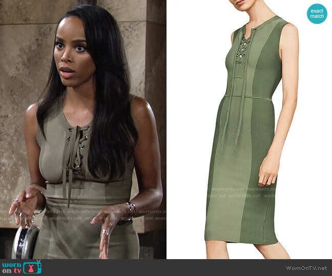 Bcbgmaxazria Safari Lace-Up Body-Con Dress worn by Imani Benedict (Leigh-Ann Rose) on The Young and the Restless