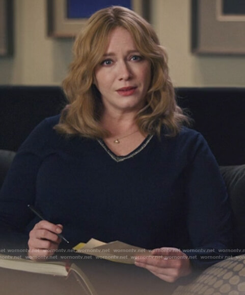 Beth’s blue metallic trim sweater on Good Girls