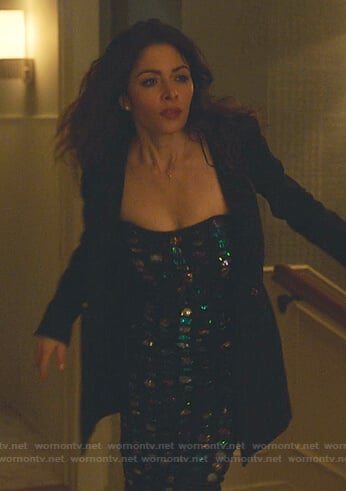 Billie’s multicolor polka dot embellished dress on Sex/Life