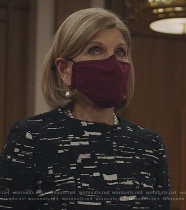 Diane’s black and white printed jacket on The Good Fight