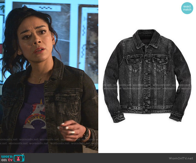 Blank NYC Girls' Star Patches Denim Jacket worn by Ella Lopez (Aimee Garcia) on Lucifer