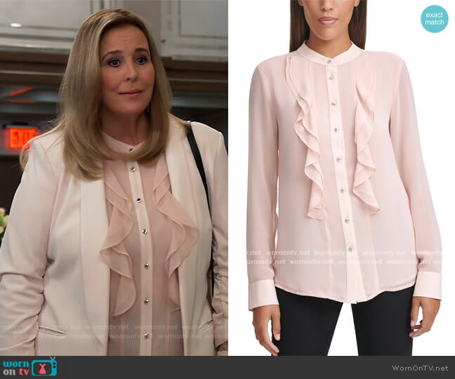 Calvin Klein Ruffle Blouse worn by Laura Collins (Genie Francis) on General Hospital