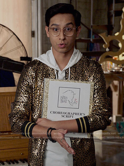 Carlos’s gold leopard bomber jacket on High School Musical The Musical The Series