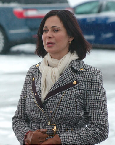 Cassie’s houndstooth belted coat on Good Witch