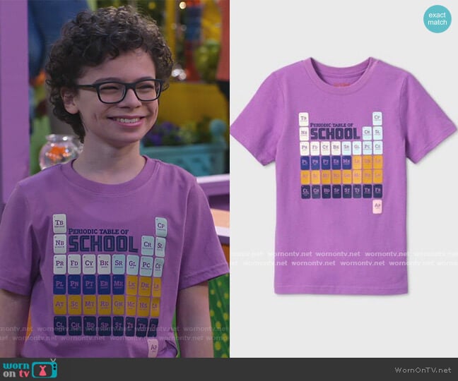 Cat & Jack Short Sleeve Periodic Table Graphic T-Shirt worn by Matteo Silva (Raphael Alejandro) on Bunkd