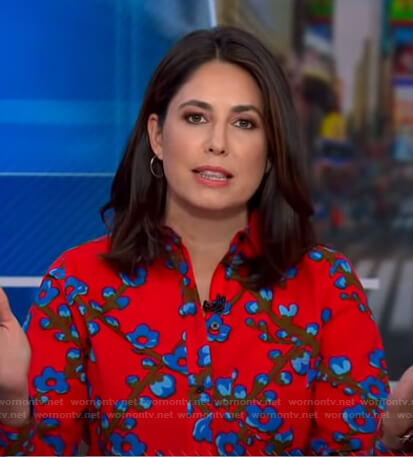 Cecilia’s red and blue floral button down shirt on Good Morning America