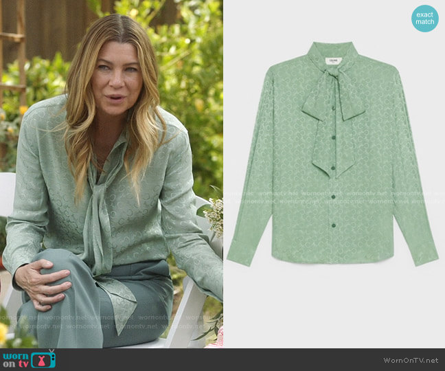Celine Loose Shirt in Silk Jacquard Mint worn by Meredith Grey (Ellen Pompeo) on Greys Anatomy