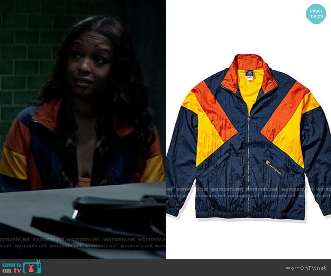 Champion Nylon Warm Up Jacket in Navy/Burnt Orange/C. Gold worn by Ryan Wilder (Javicia Leslie) on Batwoman