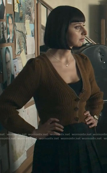 Chrissy’s mustard cropped cardigan on Superman and Lois