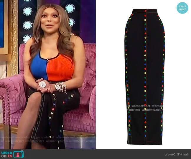 Christopher John Rogers Ultra Slim Button Maxi Skirt worn by Wendy Williams on The Wendy Williams Show