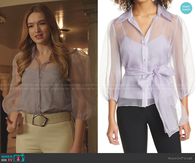Cinq a Sept Marion Belted Silk Blouse worn by Kirby Anders (Maddison Brown) on Dynasty