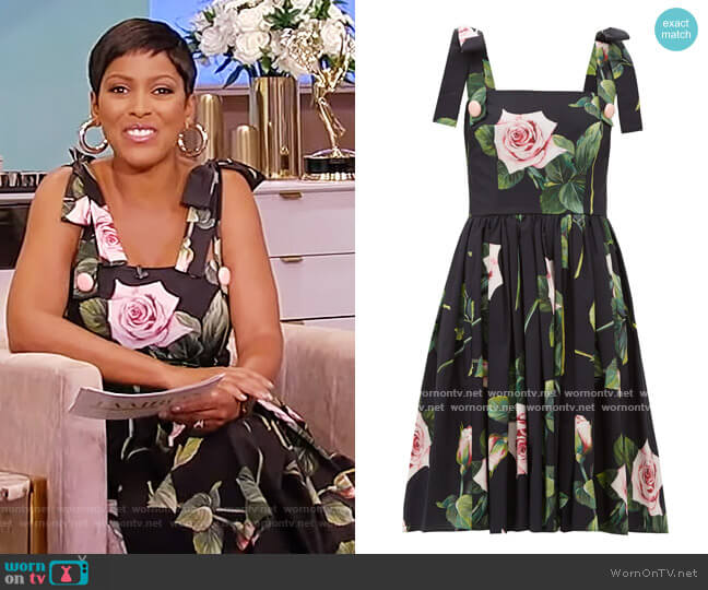 Dolce & Gabbana Tropical Rose-print cotton-poplin dress worn by Tamron Hall on Tamron Hall Show
