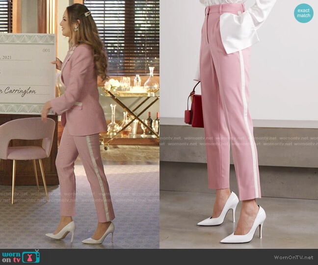Dolce & Gabbana Striped Wool-Blend Straight-Leg Pants worn by Fallon Carrington (Elizabeth Gillies) on Dynasty