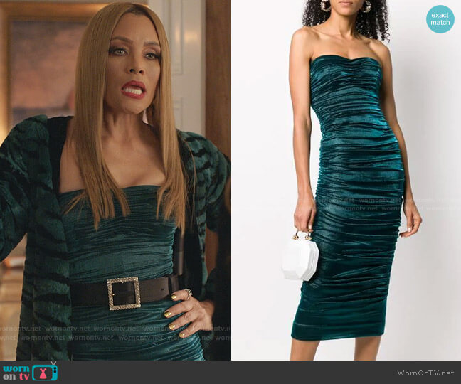 Dolce & Gabbana Longuette Dress in Lamé Satin worn by Dominique Deveraux (Michael Michele) on Dynasty