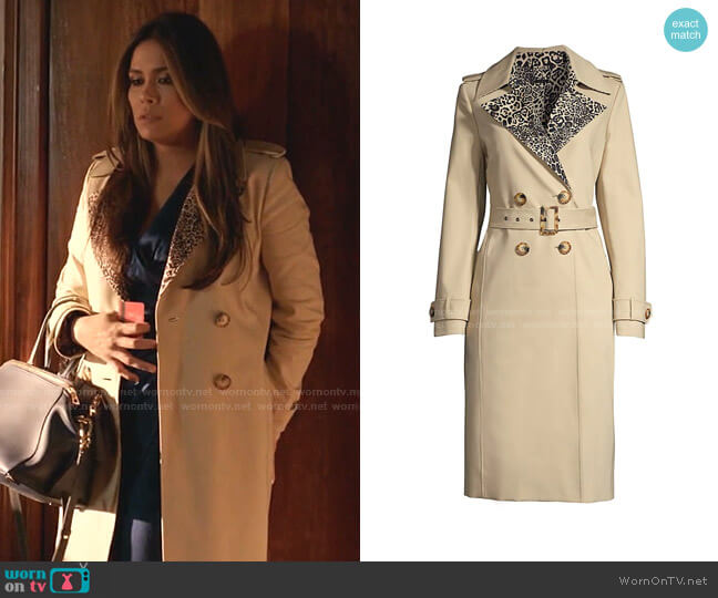Elie Tahari Watson Leopard-Print Trench Coat worn by Cristal Jennings (Daniella Alonso) on Dynasty