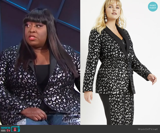 Eloquii Leopard Brocade Blazer worn by Loni Love on E! News