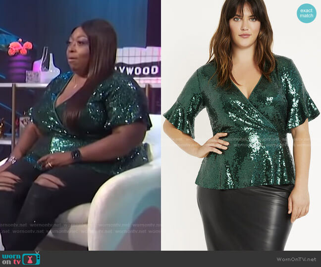 Eloquii Sequin Surplice Top with Peplum worn by Loni Love on E! News
