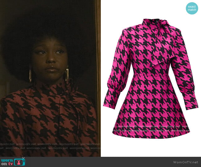 Elzinga Neck-tie Houndstooth-jacquard mini dress