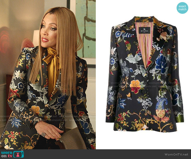 Etro Patterned Single-Breasted Blazer worn by Dominique Deveraux (Michael Michele) on Dynasty