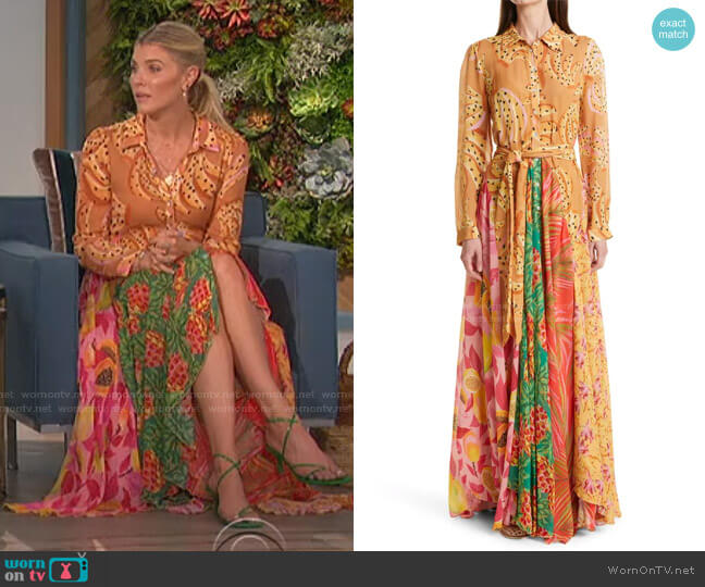 Farm Rio Mix Print Long Sleeve Shirtdress worn by Amanda Kloots on The Talk